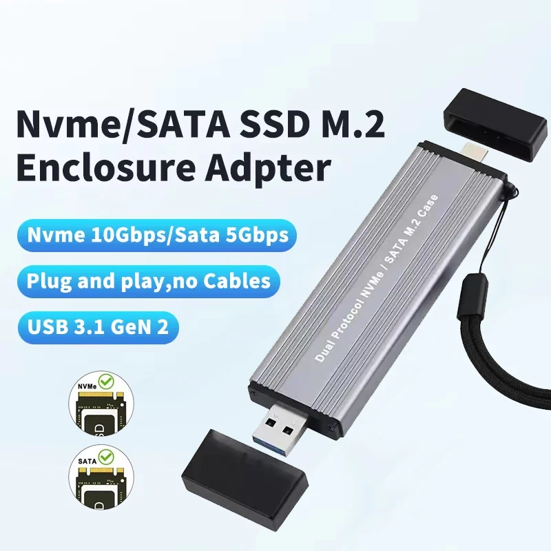 

M2 SSD Case M.2 NVMe SATA SSD Enclosure Adapter 10Gbps USB 3.1 Gen2 USB C External Enclosure Supports M and B&M Keys Aluminum