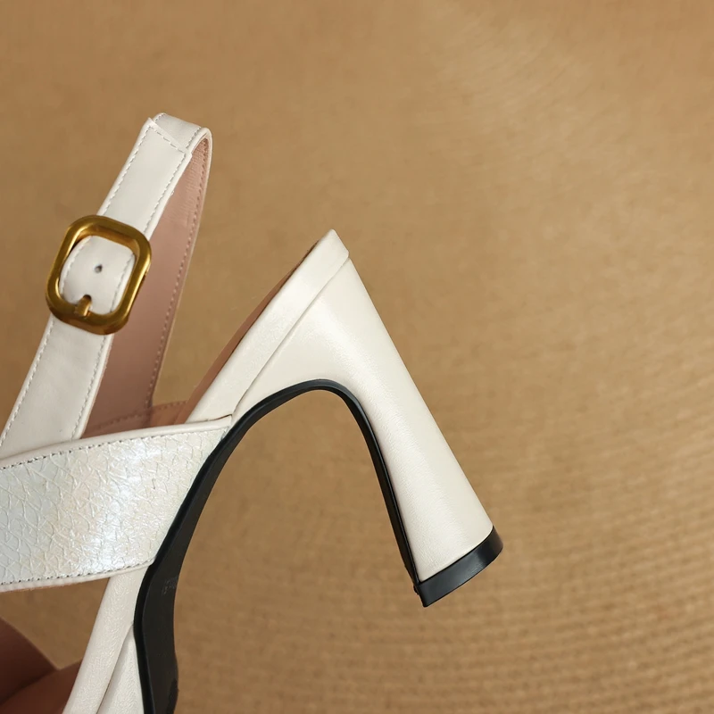 Women's new summer genuine leather, fish skin, exposed toe, thick bottom, waterproof platform, high-heeled fashion sandals