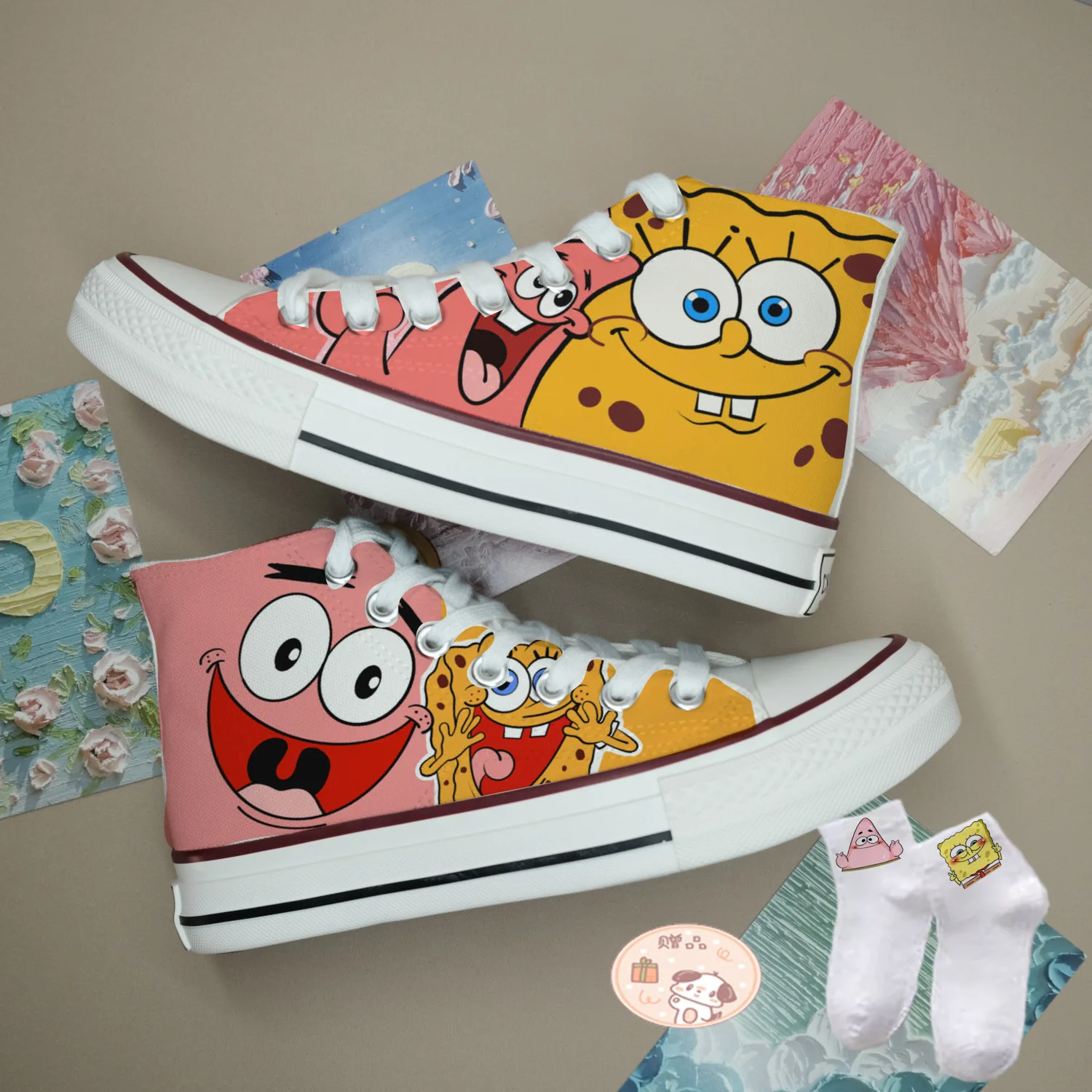 

Новые кроссовки с героями мультфильмов, квадратные штаны «Губка Боб», студенческая повседневная обувь, парусиновая обувь для девочек, подарок