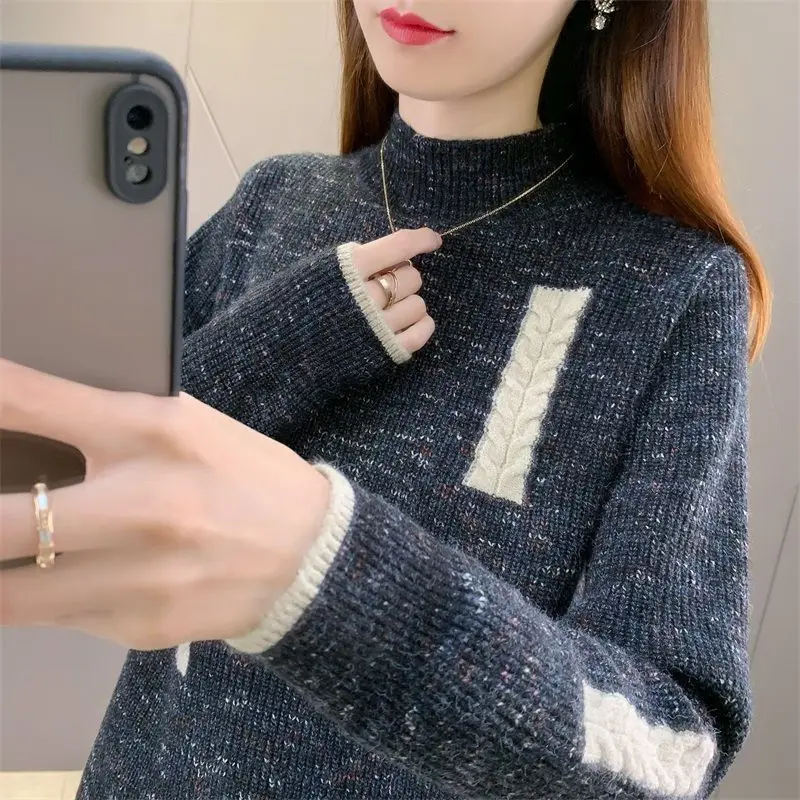 Semi-high-necked Pullover Sweater Women's Coat 2026 Winter New High Quality Knitwear Western-style Bottoming Shirt Female Top