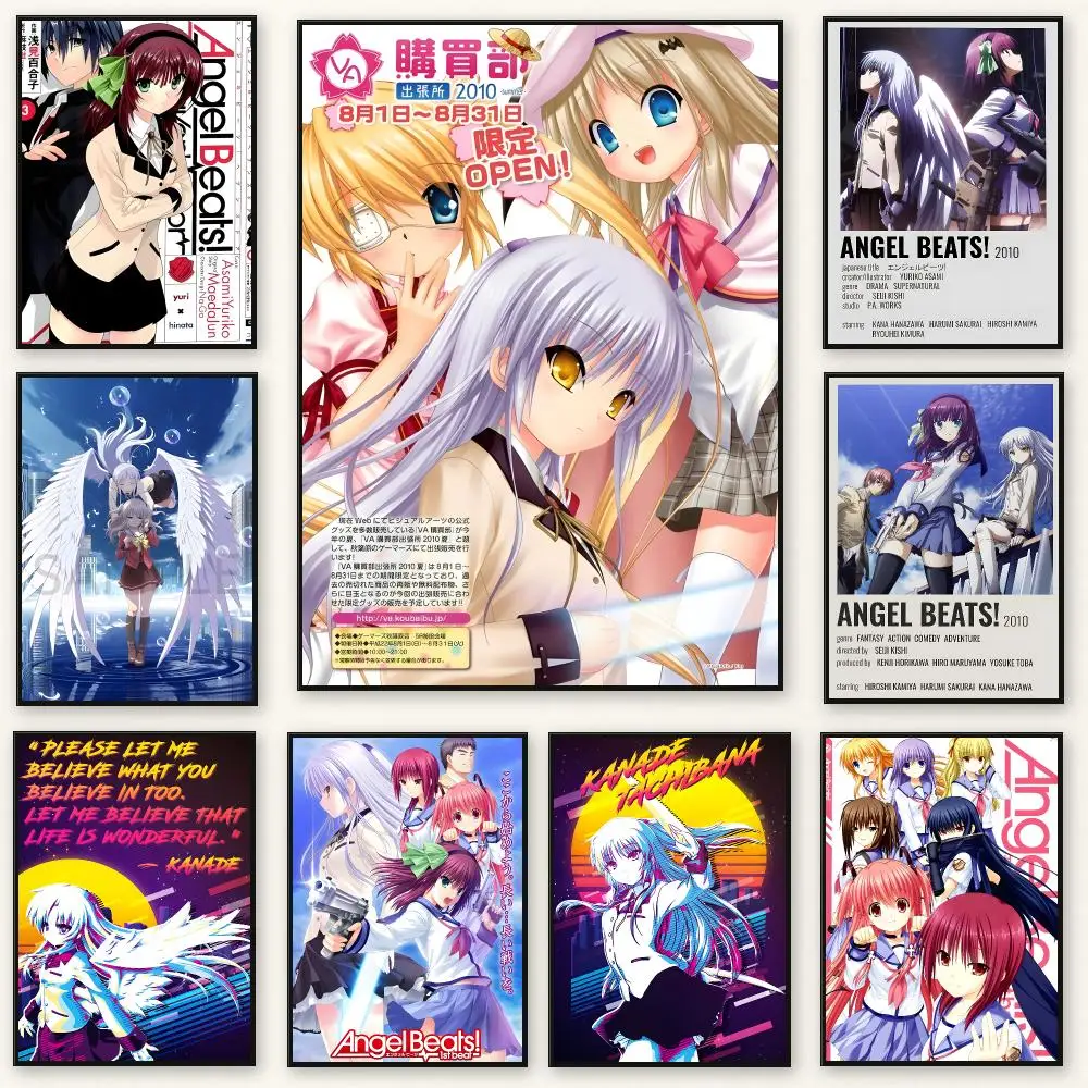 Emotional anime Angel Beats! Poster Frameless Peel-and-Stick Removable Wall Art Print