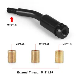 M10*1.5 Gear Shift Shifter Stick Lever 13CM Bent Extension Short shifter Internal thread：M12*1.25 With Three Adapters