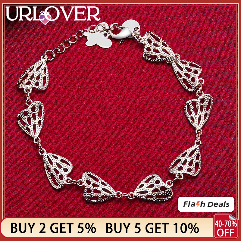 

URLOVER 925 Sterling Silver Butterfly Wings Link Bracelets For Woman Fashion Party Engagement Wedding Birthday Charm Jewelry