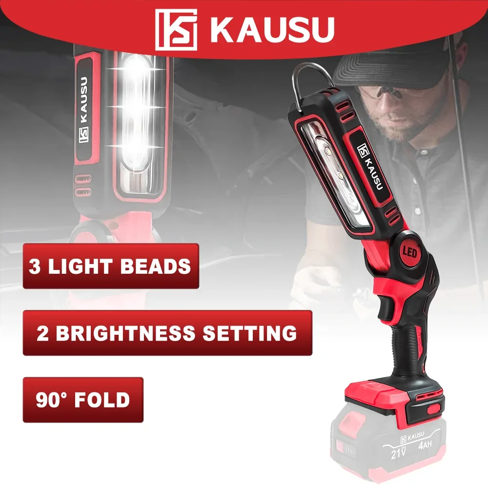 Cordless Work Light Lithium Battery 3 Beads LED Flashlight Portable 90° Foldable Spotlights With Hook For Makita 18v Battery