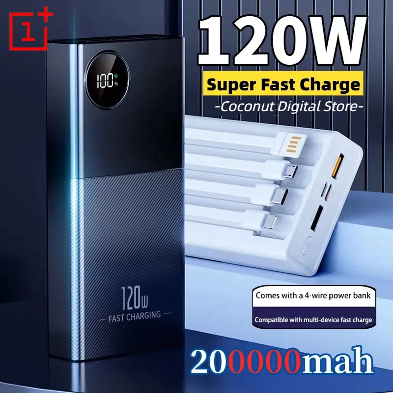 

Oneplus 200000mAh Power Bank 120W Super Fast Charge Portable Charger Built in Cables LED Digital Display For iPhone Xiaomi New