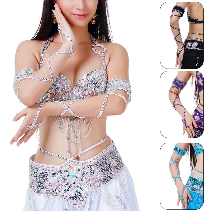 11 Colors Arm Sleeve Oriental Dance Costume Accessories 1 Piece Stretch Cross Strap Adjustable Sequins Belly Dance Armbands