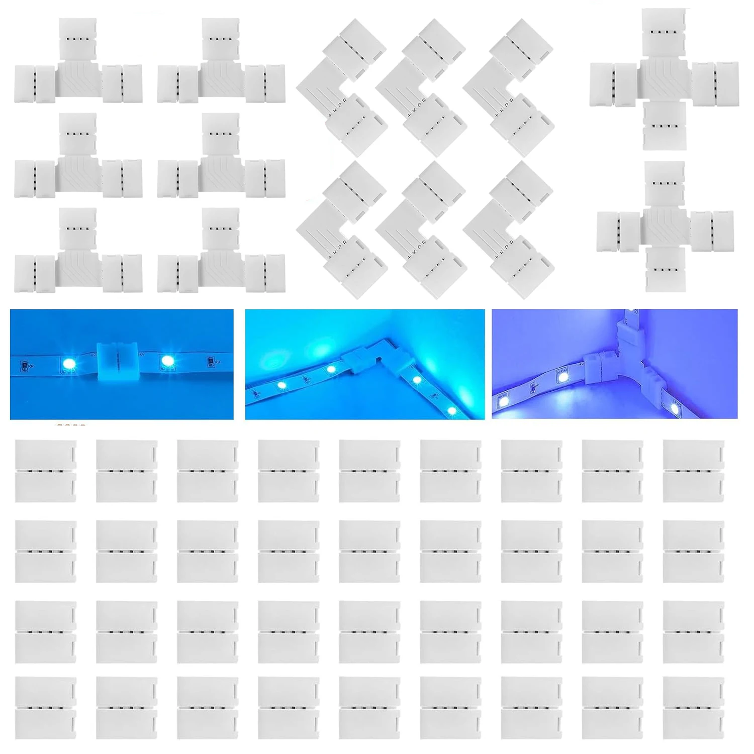 20/10/5 PCS 4-pin 10mm L/T/X Shape LED Strip Solderless Connector No Soldering Corner Connector For COB/5050/3528 PCB RGB Strip