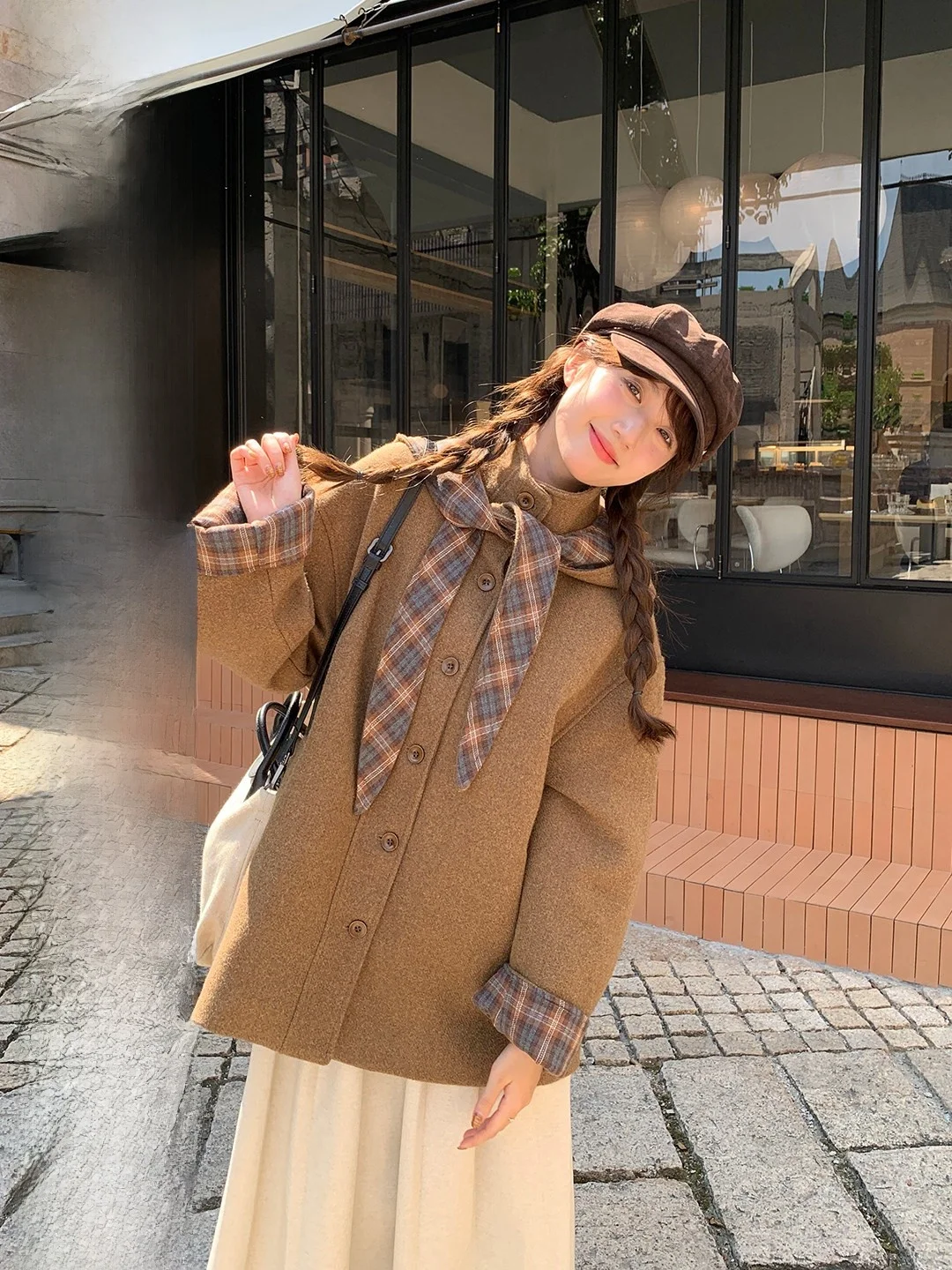 

Ретро-пальто из хлопка и шерсти с капюшоном в корейском стиле: элегантное, модное, женское, зимнее, новинка от Land Xiao Tuan Tuan