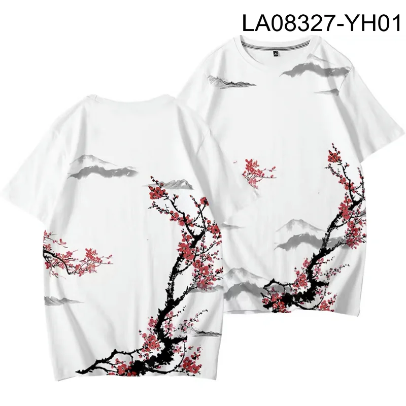 

Chinese Painting Plum Blossom 3D Printing T-shirt Summer Fashion Round Neck Short Sleeve Popular Streetwear Plus Size