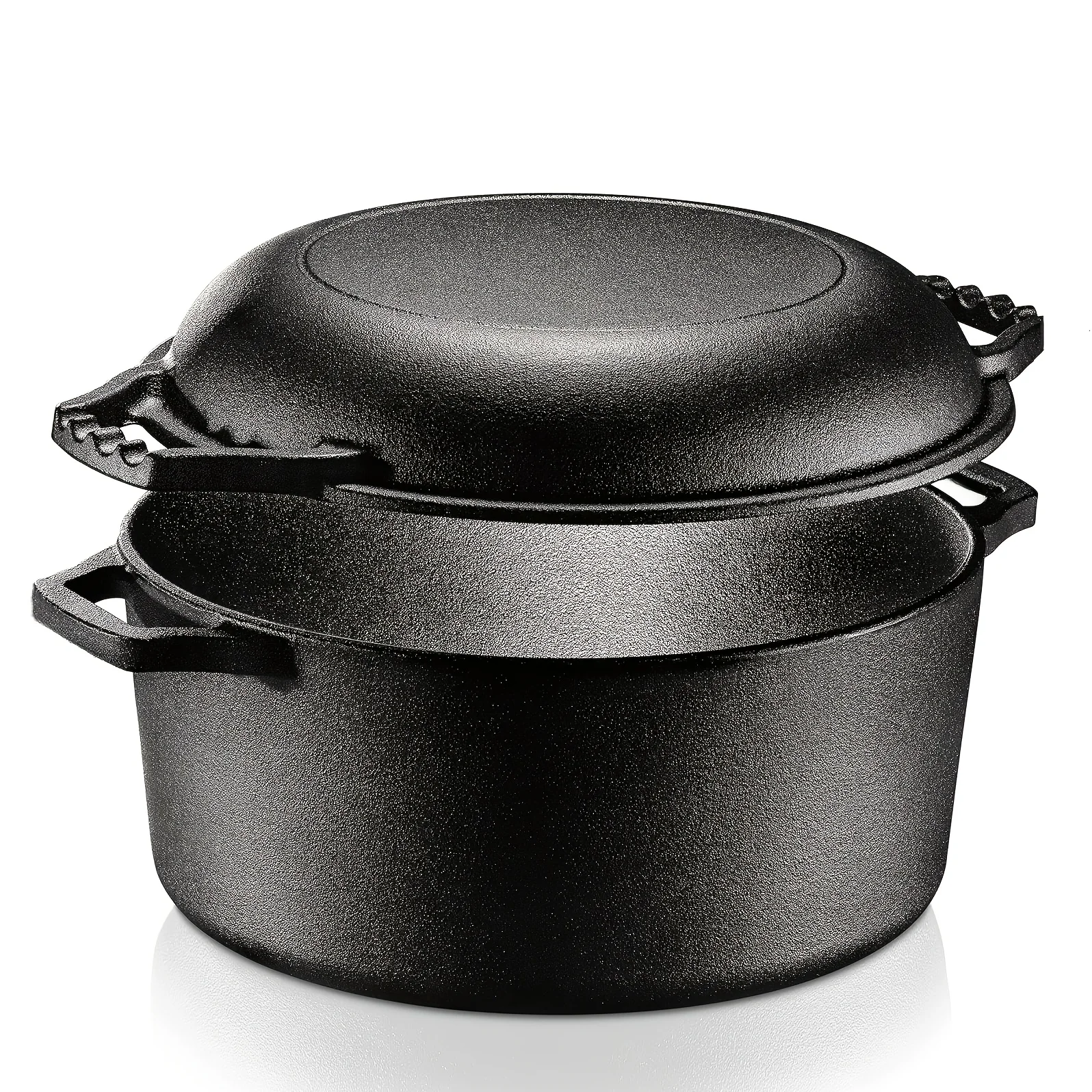 

Dual-Function Pre-Seasoned Cast Iron Dutch Oven Featuring Handles - Black Cast Iron Crock Pot with Skillet Cover - Versatile Cookware Braising Pan for Casserole - 5 Quart Capacity - Black Color
