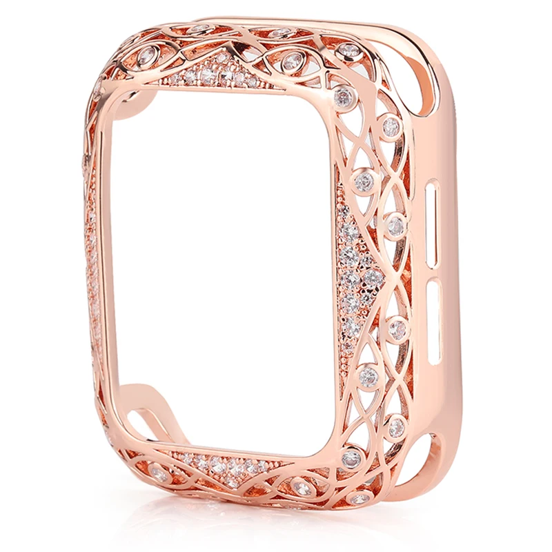 Carved Copper Luxury Bumper for Apple Watch Case 44/40mm 42/38mm Diamond Bling Cover for iWatch Series 7 SE/6/5/4/3/2 45mm 41mm