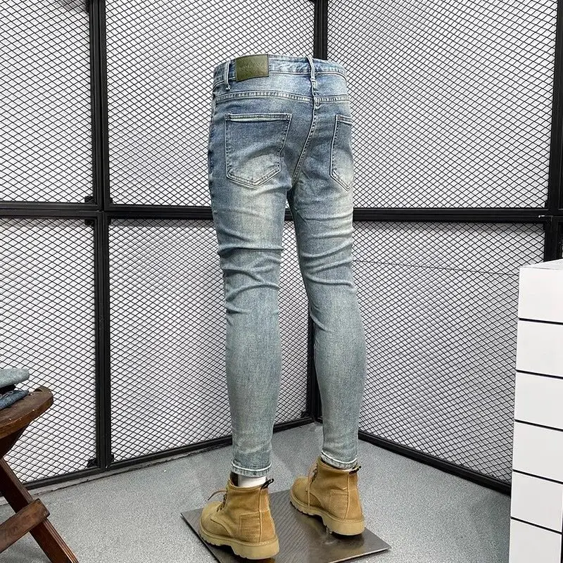 New Arrival 2024 European Style Boyfriend Designer Men\'s Slim Casual Washed Jeans Luxury Denim Jeans Pants Full Length Trousers