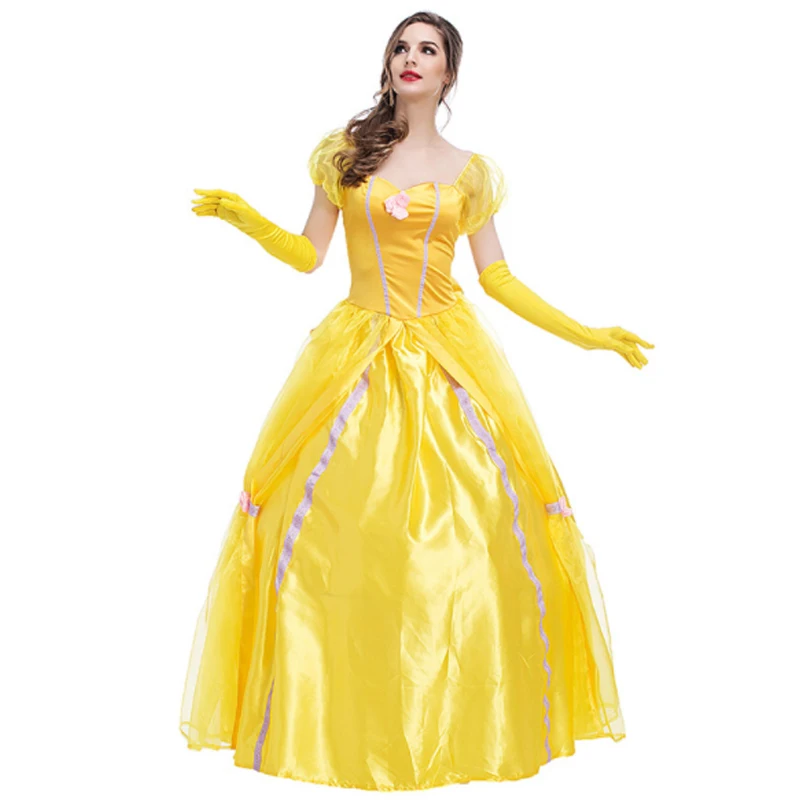 Halloween Beauty And Beast Yellow Princess Dress Prince coppia Costume Adult Belle Costumes Stage Show Cosplay Fancy Party Dress