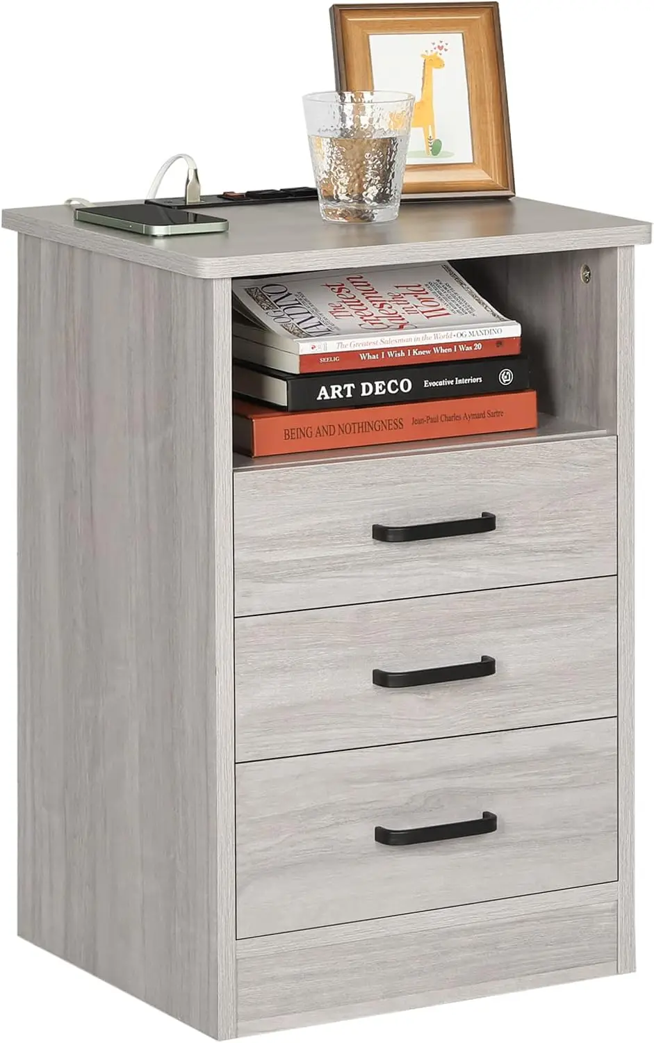 

ADORNEVE Nightstand 3 Drawers with Open Storage End Table Side Table with Sliding Drawer