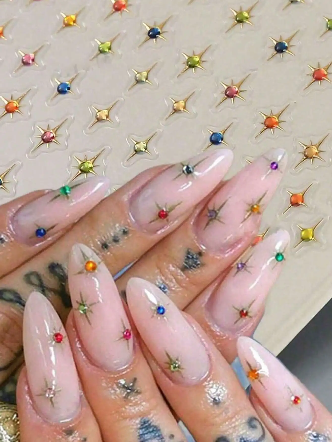 

1pc Colorful Starry Sticker, Glossy Golden Foil Nail Art Decoration, Fashionable Six-Pointed Star Design For Nails Nail Supplies Nail Stickers