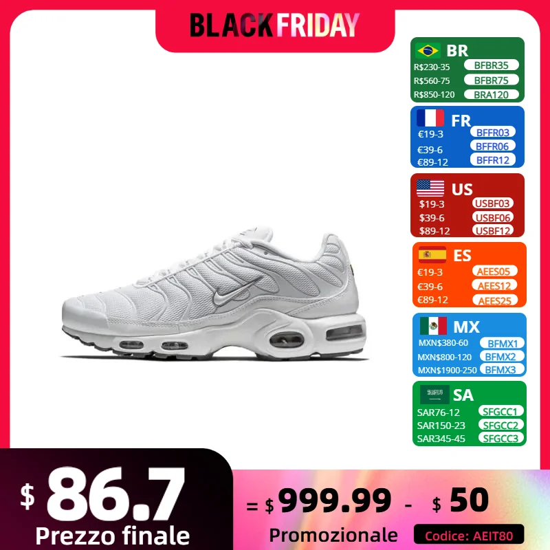 Nike New Air Max Plus Low Men's and Women's Sneakers Trendy Fashion clunky shoes Comfortable and wearable Sneakers solid white