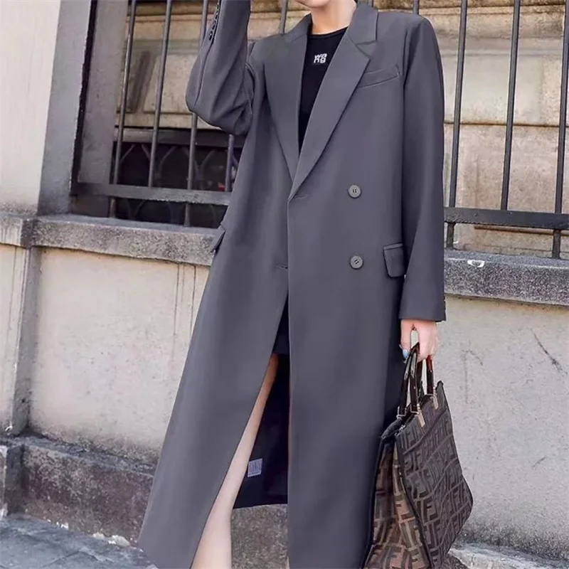 

Женское модное длинное шерстяное пальто, длинная шерстяная куртка, элегантная шикарная универсальная верхняя одежда, осенне-зимний женский пиджак, уличная одежда