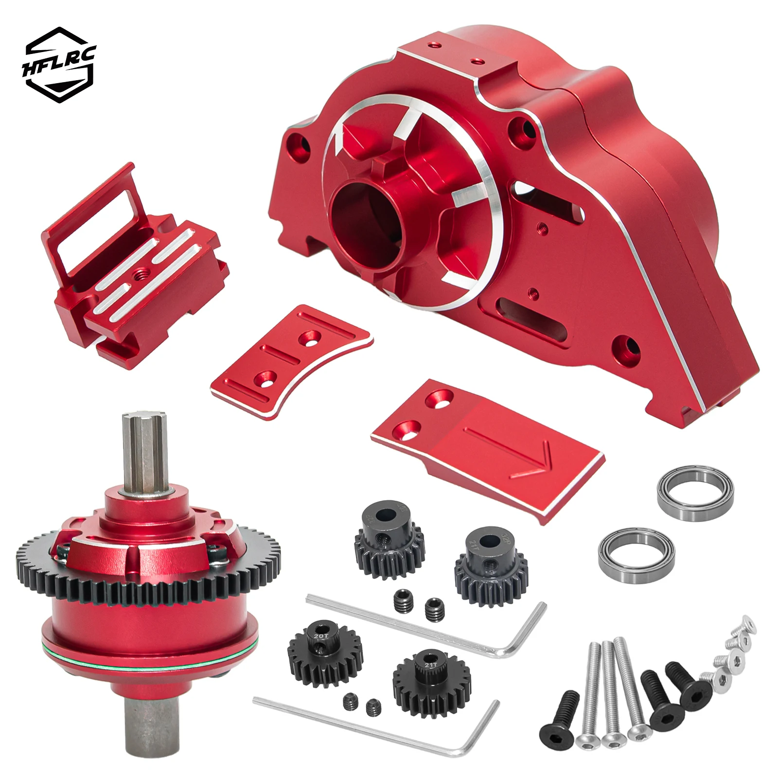 HFLRC 1/8 Arrma Mojave 4S BLX Aluminum Center Gearbox 57T Differential Set 20T 21T Pinion for 1/10 Kraton Outcast 4S BLX