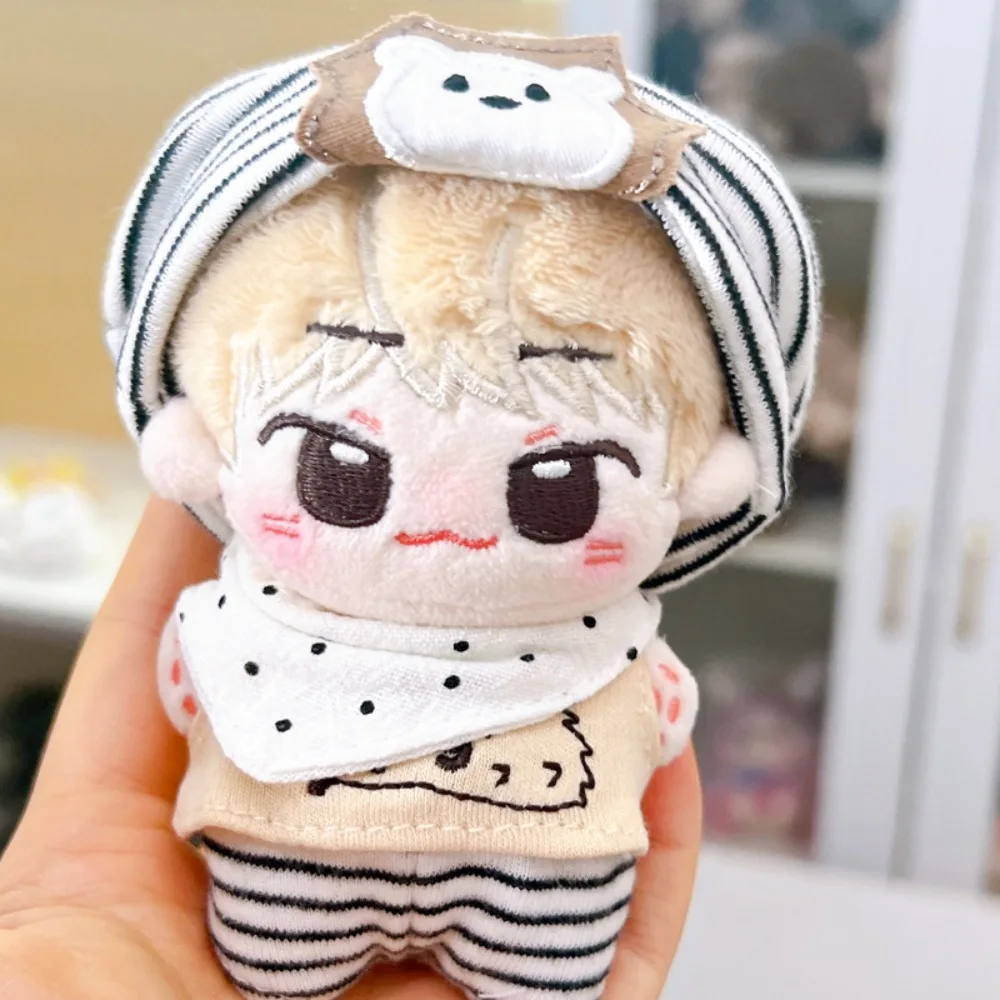 고슴도치 티셔츠 10cm 면 인형 옷 세트 귀여운 인형 옷 재미있는 줄무늬 모자 인형 드레스업 세트 인형 액세서리