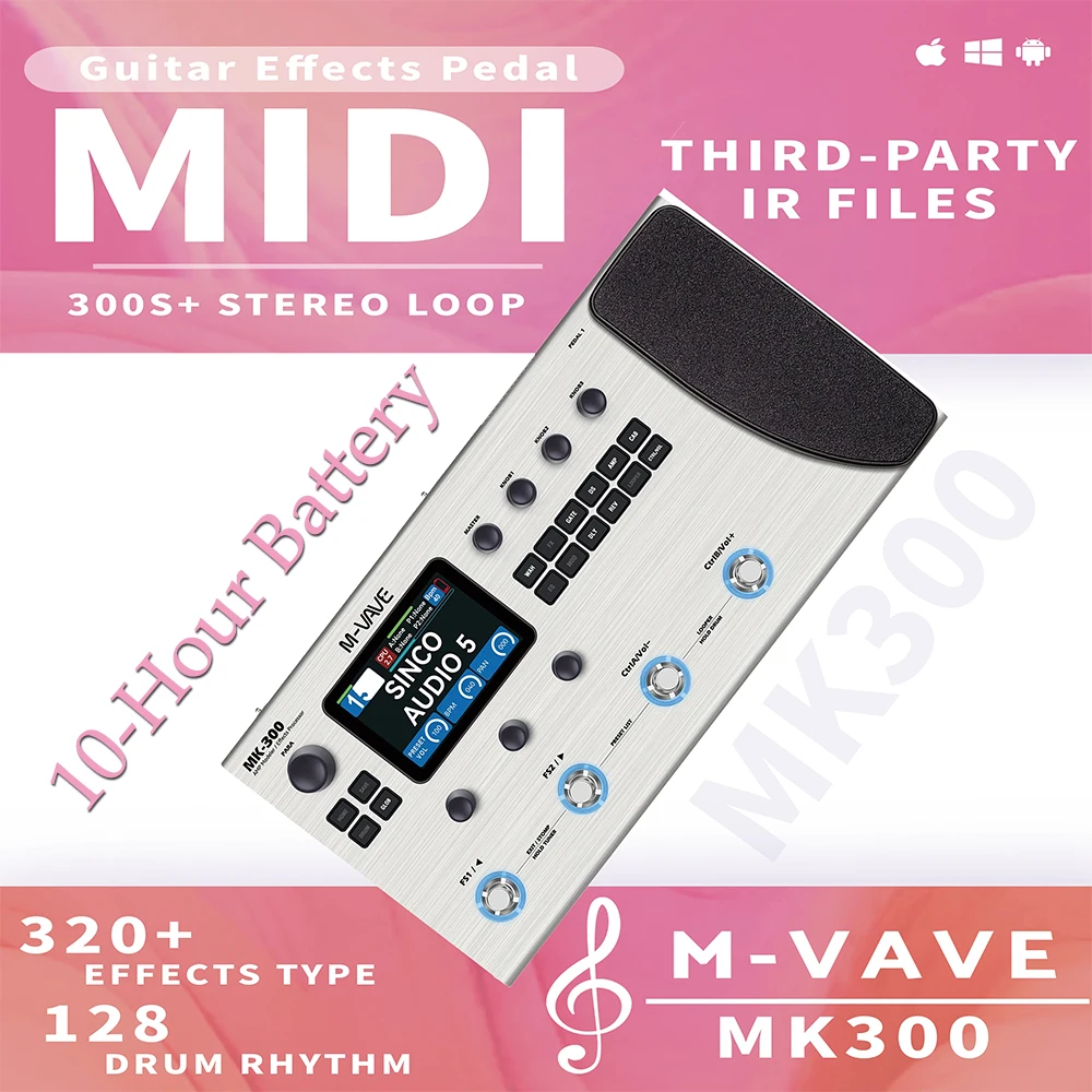 M-VAVE MK-300 Guitar Multi-Effects Processor 320+ Effects 120 Amp Models 300s Looper Drum Machine & 10H Battery Effects Pedal