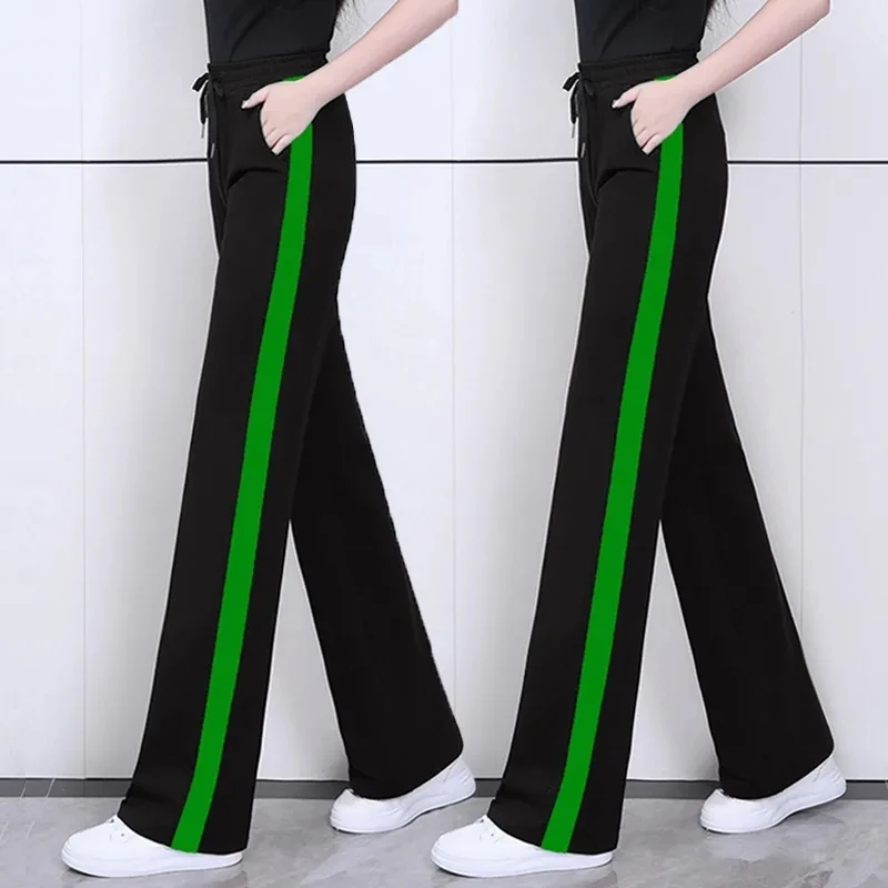 2025 New Explosions Purple Square Dance Sweatpants Female Contrast Color High Waist Elastic Casual Straight Wide Leg Pants