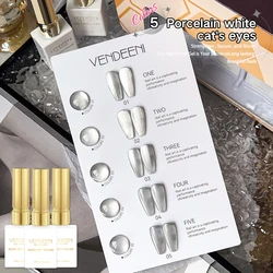 Vendeeni 5 Color/Set Silver Crystal Cat Eye Gel Nail Polish Magnetic UV Soak Off Gel Varnish Glass Bead Cat Eye Gel With Display