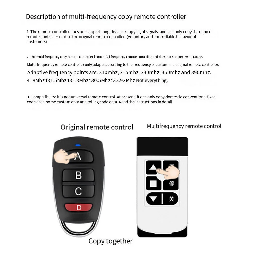 جهاز تحكم عن بعد متعدد التردد 8 في 1 300-915 ميجا هرتز لفتحة باب المرآب والبوابة مع تنسخ المفاتيح حتى ثمانية أجهزة تحكم عن بعد