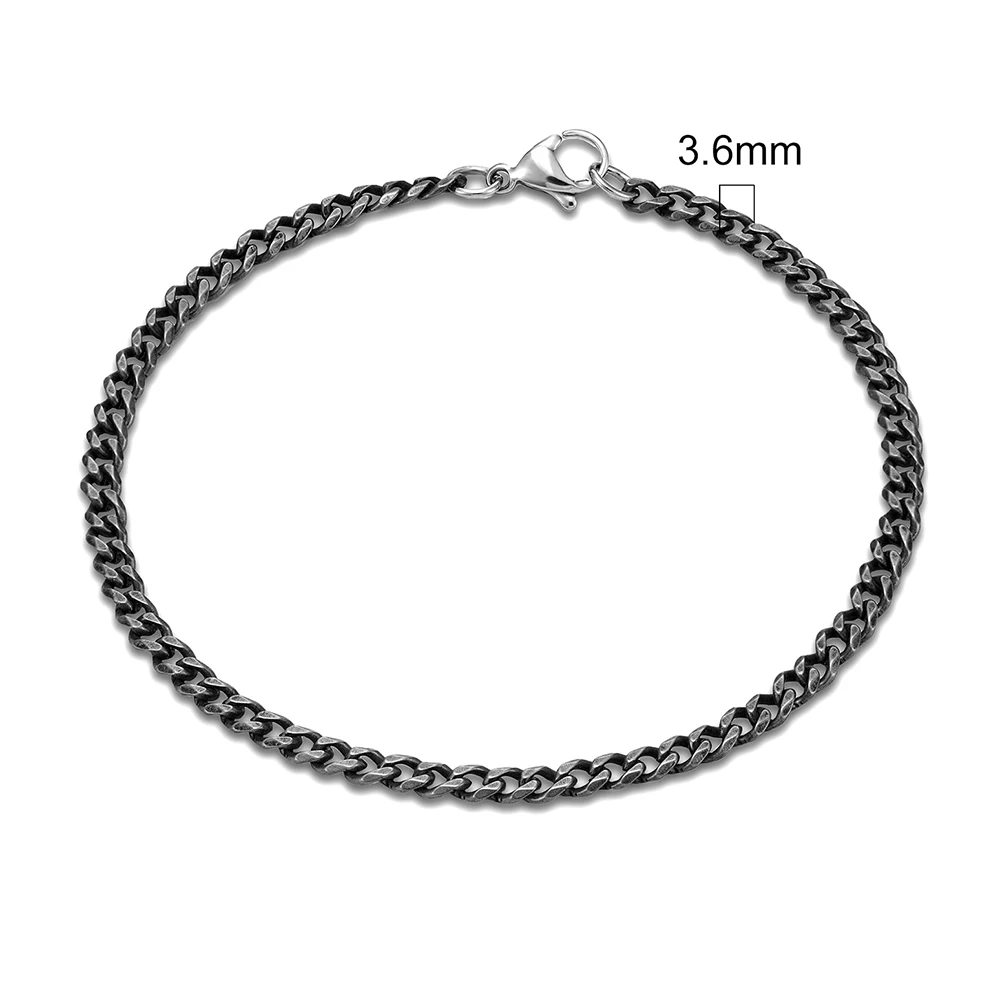 MKENDN Punk Vintage Oxidized Black 3-11mm Stainless Steel Dainty Curb Cuban Link Chain Bracelets for Women Stacking Jewelry