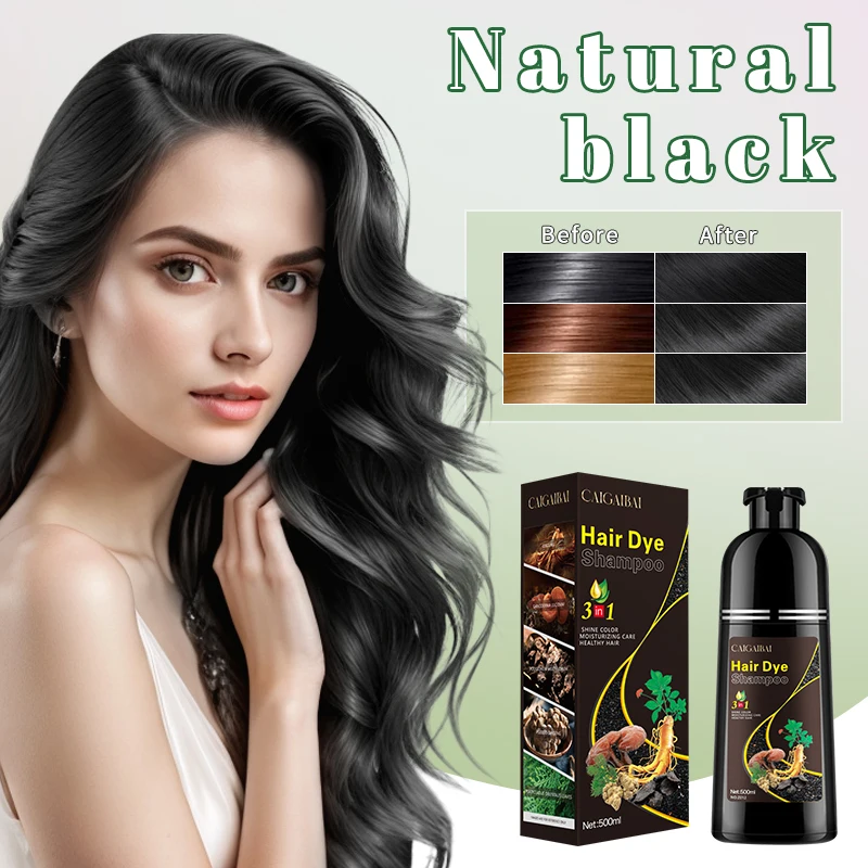 Three-In-One Permanent Hair Dye, Plant Extract, Natural Deep Dark Tone, Suitable for All Hair Types, Long-Lasting Vibrant Color,
