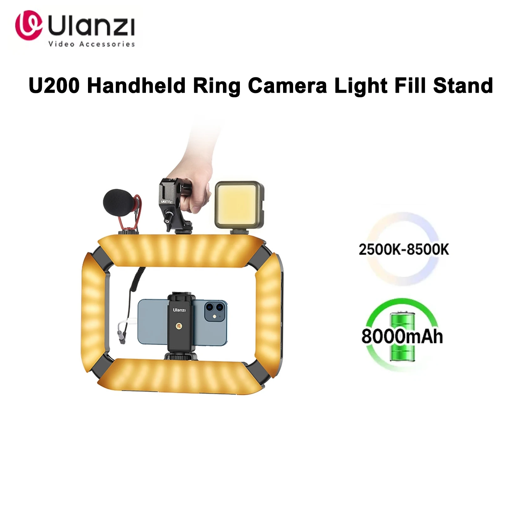 Anneau lumineux portatif d'origine Ulanzi U200 réglable 2500K-8500K 8000mAh batterie lumière de remplissage professionnelle pour des photos superbes