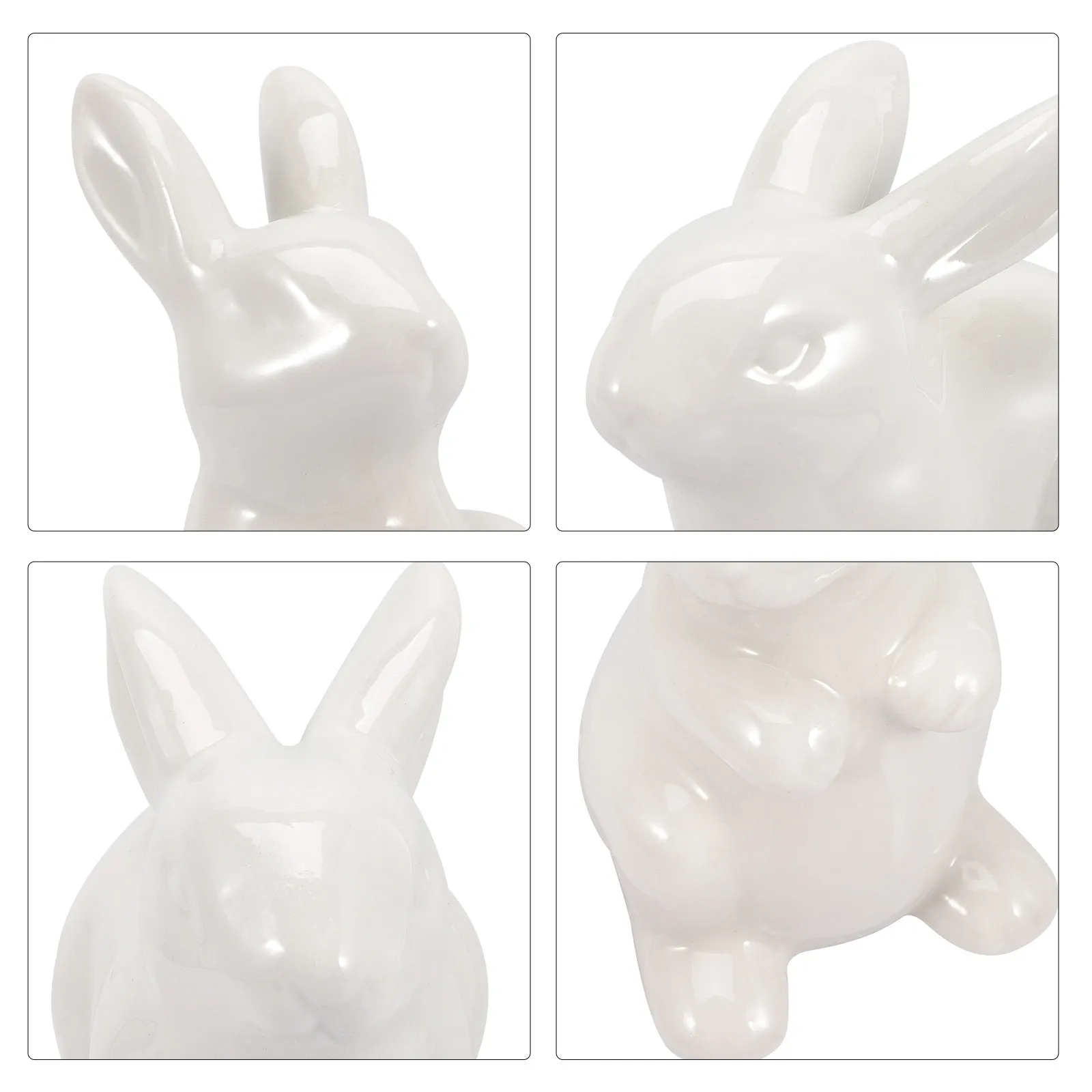 2Pcs Premium White Ceramic Rabbit Statue Cute Bunny Ornament Lightweight Classic Design for Living Room Bedroom Shelf Display