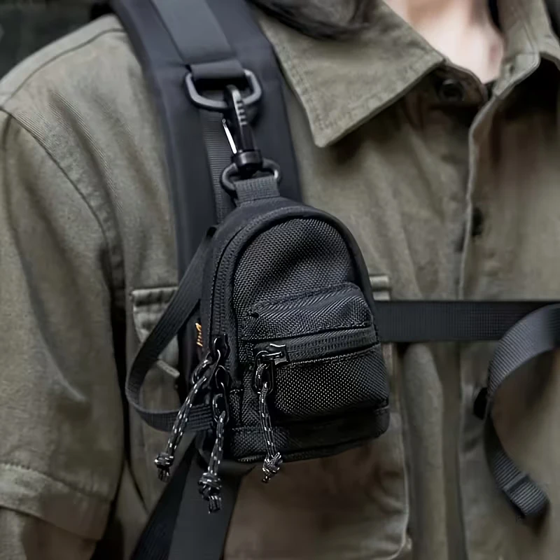 Backpack with earphone holder, card holder, mini keychain, coin purse, storage bag, men's decorative bag, backpack key pendant.