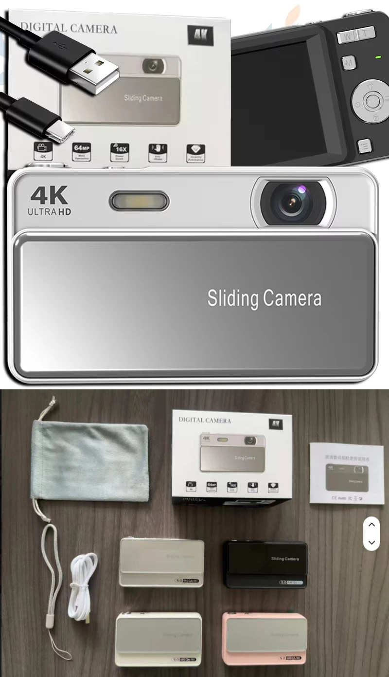 2026 Viral 4K Mini 700 Mah Camera with Sliding Lens, 2.8-inch IPS 16x Zoom Compact Vlog High Profit Digital Camera M15 CCD