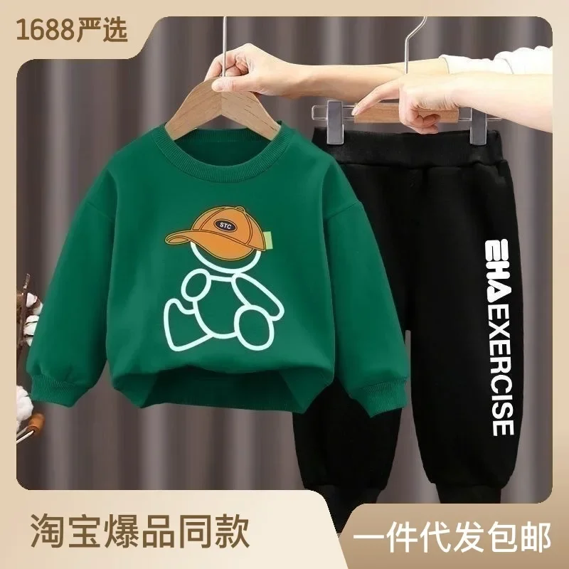 

Fleece Warm Boys Girls Clothes Hoodies Trousers Sets Kids Cartoon Autumn Winter Long Sleeve Sweatshirts Pants Outfits Kid 2-12Y