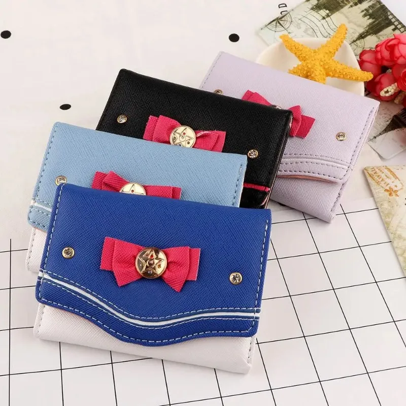 

Sailor Moon Wallet Purse Candy Color Bow Knot Women Fashion Clutch Bag PU Leather Card Coin Purse