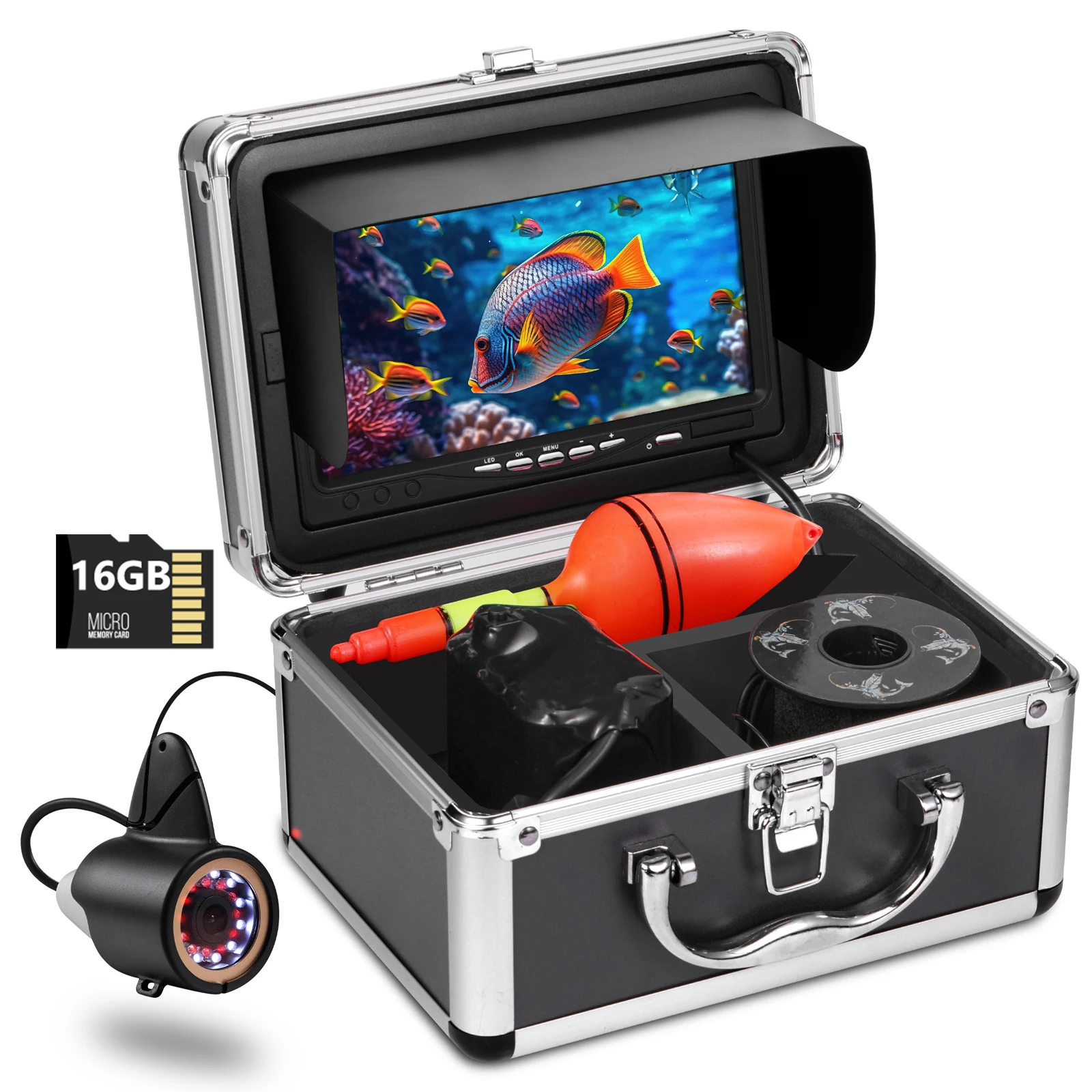 

MOQCQGR Newes 7 inch 720P HD Underwater fishing camera with 24pcs LED&infrared light,4500mAh fish finder for winter ice fishing