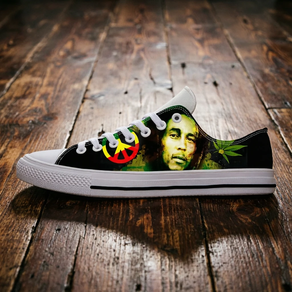 Bob Marley Old School Sneakers Unisex Custom Graphic Print Lace Up Shoes Breathable Casual Daily Wear Walking Shoes