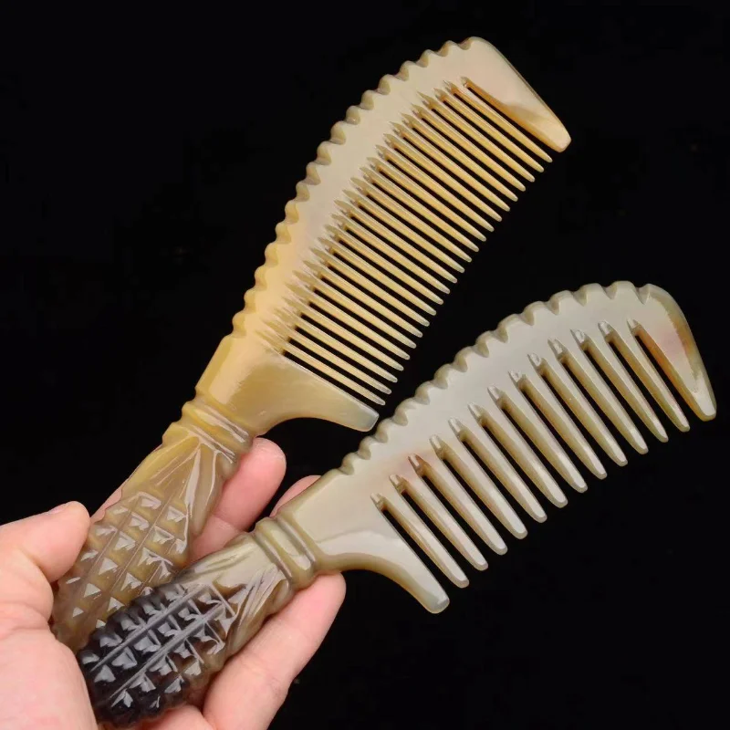 

Natural Horn Hair Comb Massage Meridians Head Scalp Scraping Fine Tooth Anti-static Handmade Carving Comb for Hair Styling