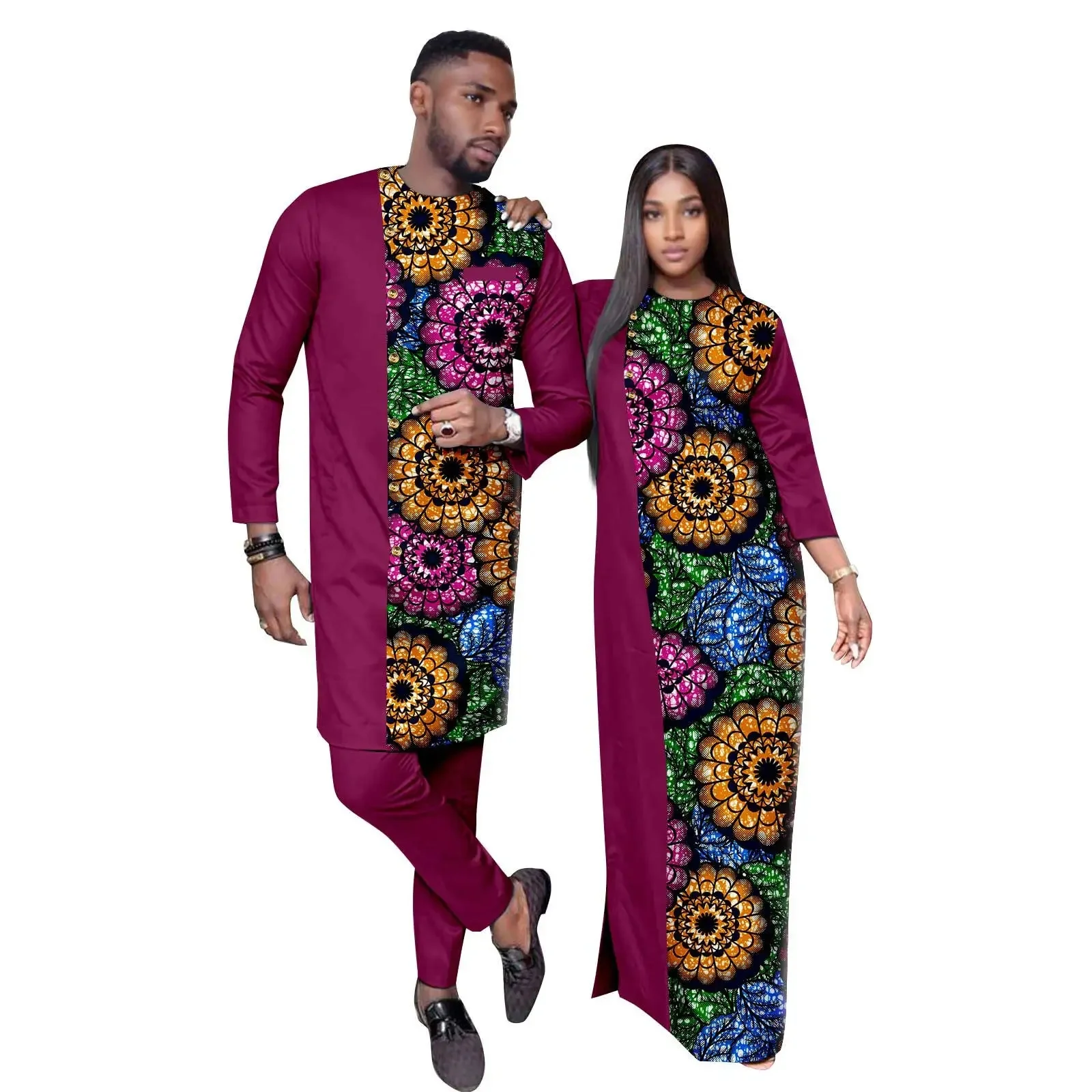 New African Man Traditional Outfit 2PC Dashiki Elegant African Clothes For Couple Outfits Dashiki Men Long Sleeve Pathwork Set