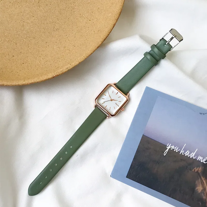Elegant Rectangle Vintage ผู้หญิงนาฬิกาแบบย้อนยุคหนังผู้หญิงนาฬิกาข้อมือเล็กนาฬิกาควอตซ์ Casual Zegarek Damski