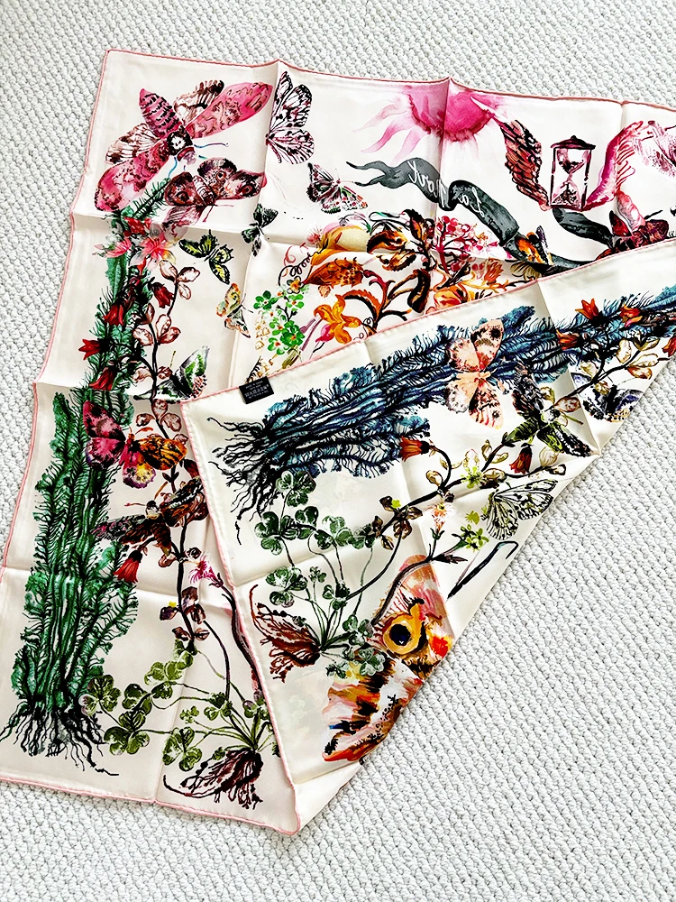 

Double Faced Print Shawl 90CM Mulberry Silk Scarf Luxury Women 90 Scarfs Designer Handrolled Edge Shawls\ Bandanas Hijab