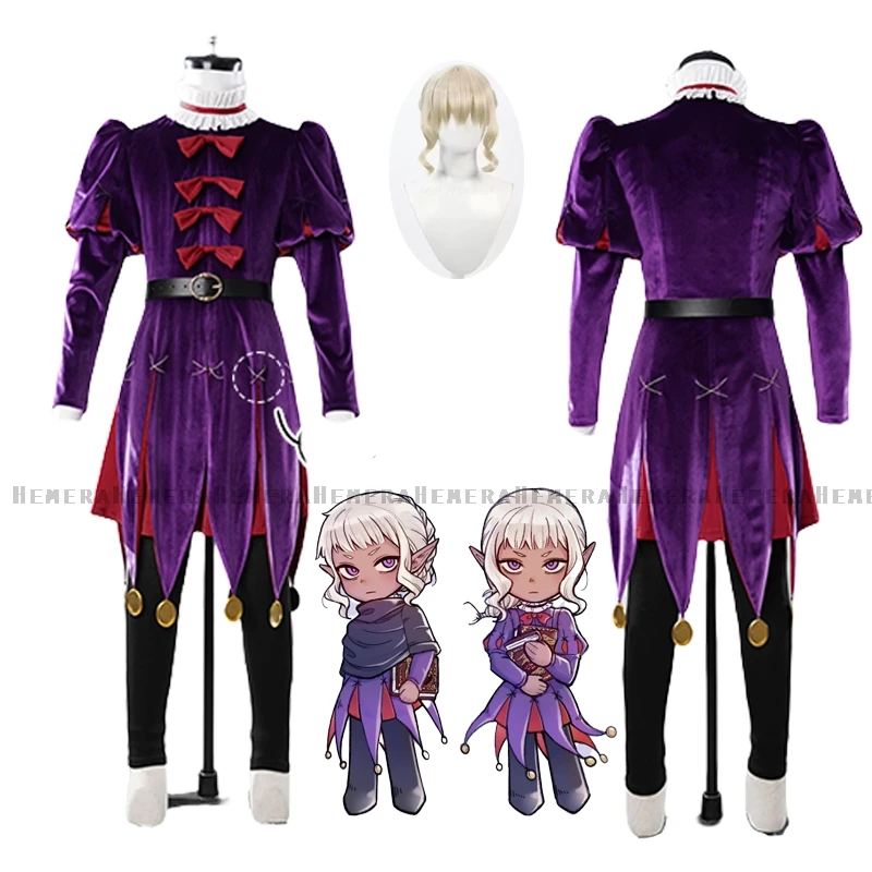 Anime Delicious In Dungeon Cos Thistle Cosplay Costume Purple Suit Wig Lunatic Magician Cosplay Women Men Halloween Roleplay