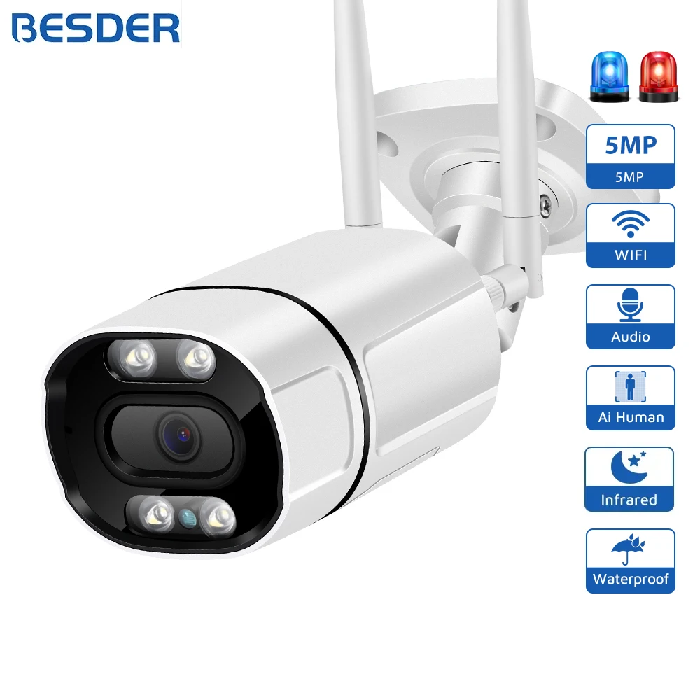 5MP IP Camera Wifi Outdoor Ai Human Detect Audio Home Wireless Camera 1080P HD Color Infrared Night Vision Security CCTV Camera