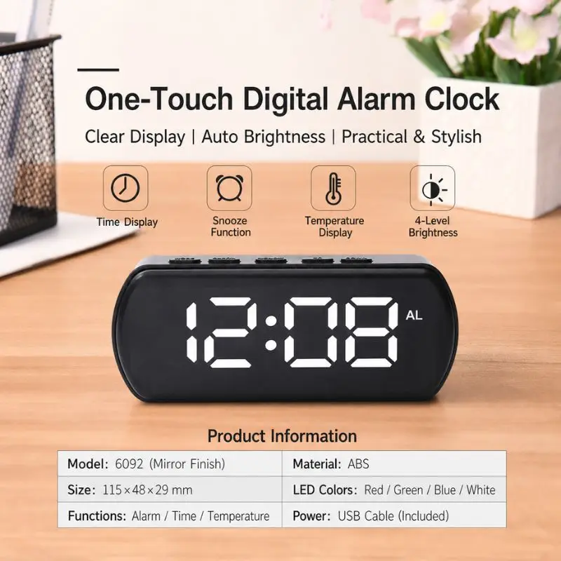 Portable Compact Pocket Sized Minimalist Led Digital Alarm Clock Travel Home Desktop Table Clock Student Wake Up Timer
