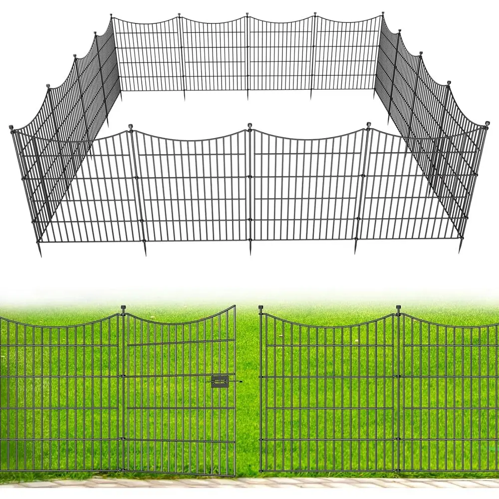 

15 Panels Decorative Garden ence with Gate, 32 in(H) X 35.4 t(L) No Dig Dog ence Animal Barrier Outdoor or Yard, Rustproo Metal