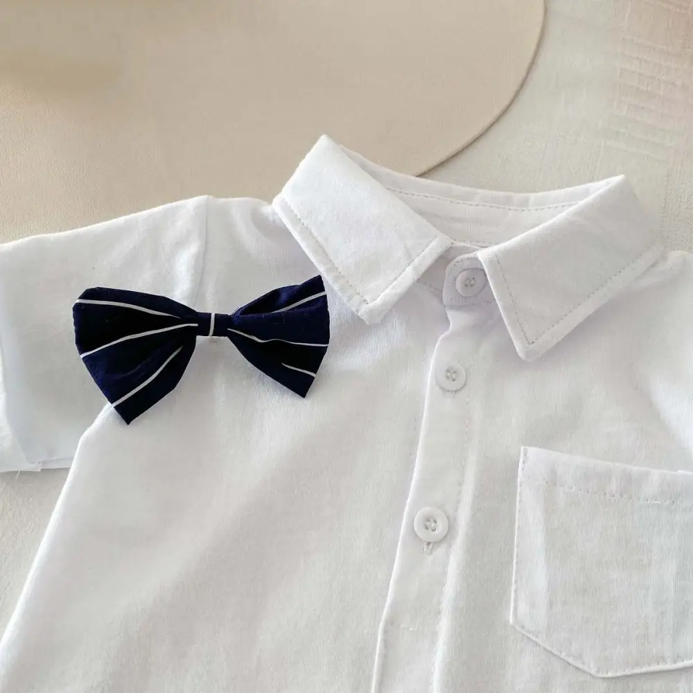 

100% Cotton Baby Onesie Detachable Bow Tie Triangle Bodysuit Short-sleeved Romper Long Sleeve Gentleman Tie Baby Boy Clothes