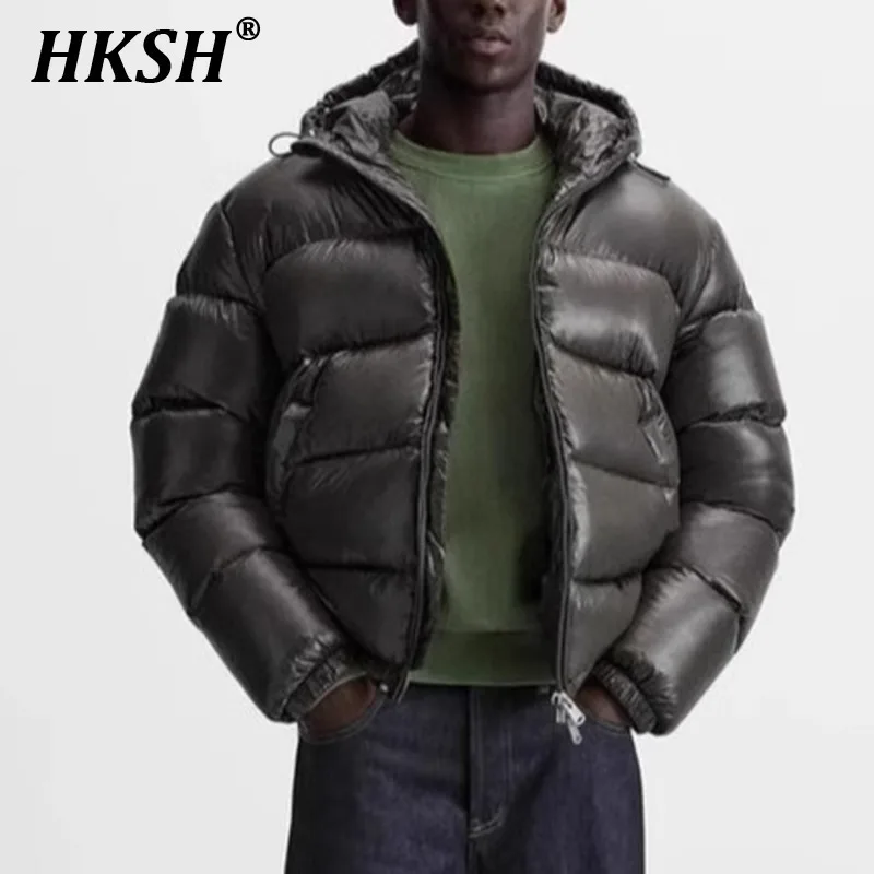 

HKSH Autumn Winter New Men's Tide Dark Elegant Simple Padded Coat Hooded Cotton Jacket Casual Ins Fashion Chic Zipper Top HK3588