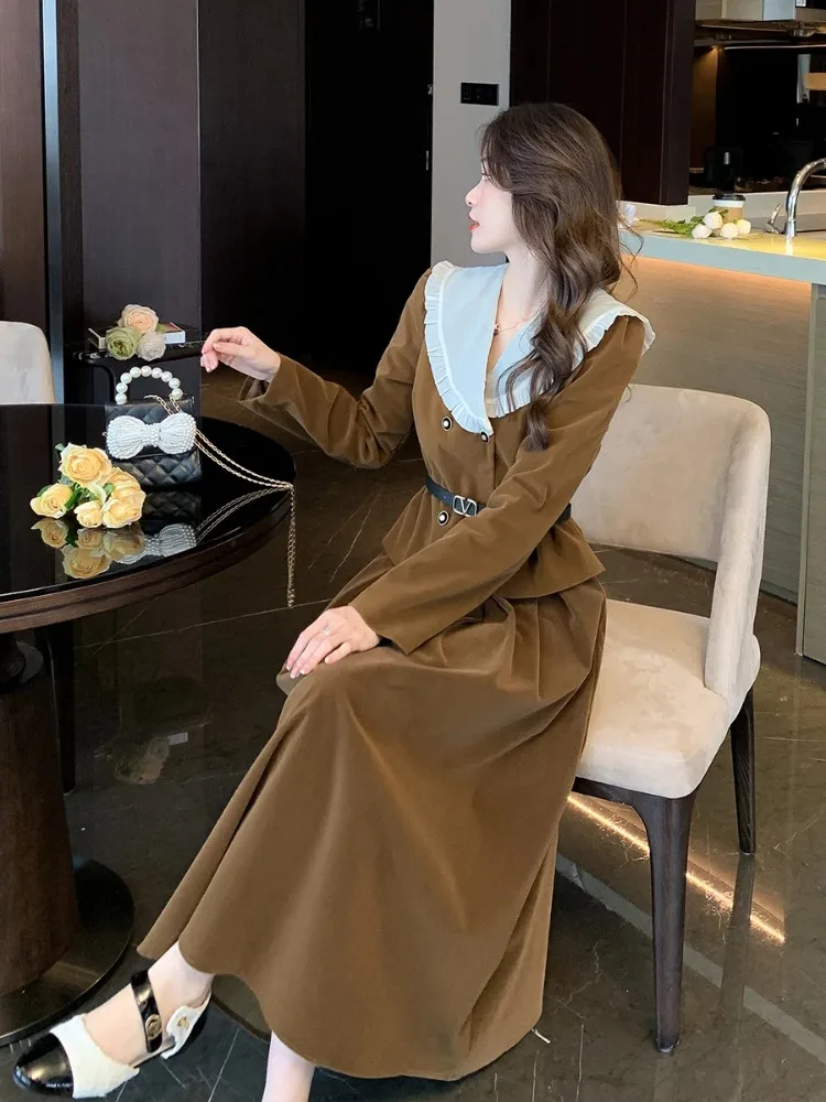 Insozkdg 2024 Spring Autumn New French Velvet Women's Short Jacket Top + Tight Waist Long A-line Skirt Office Lady Two-piece Set