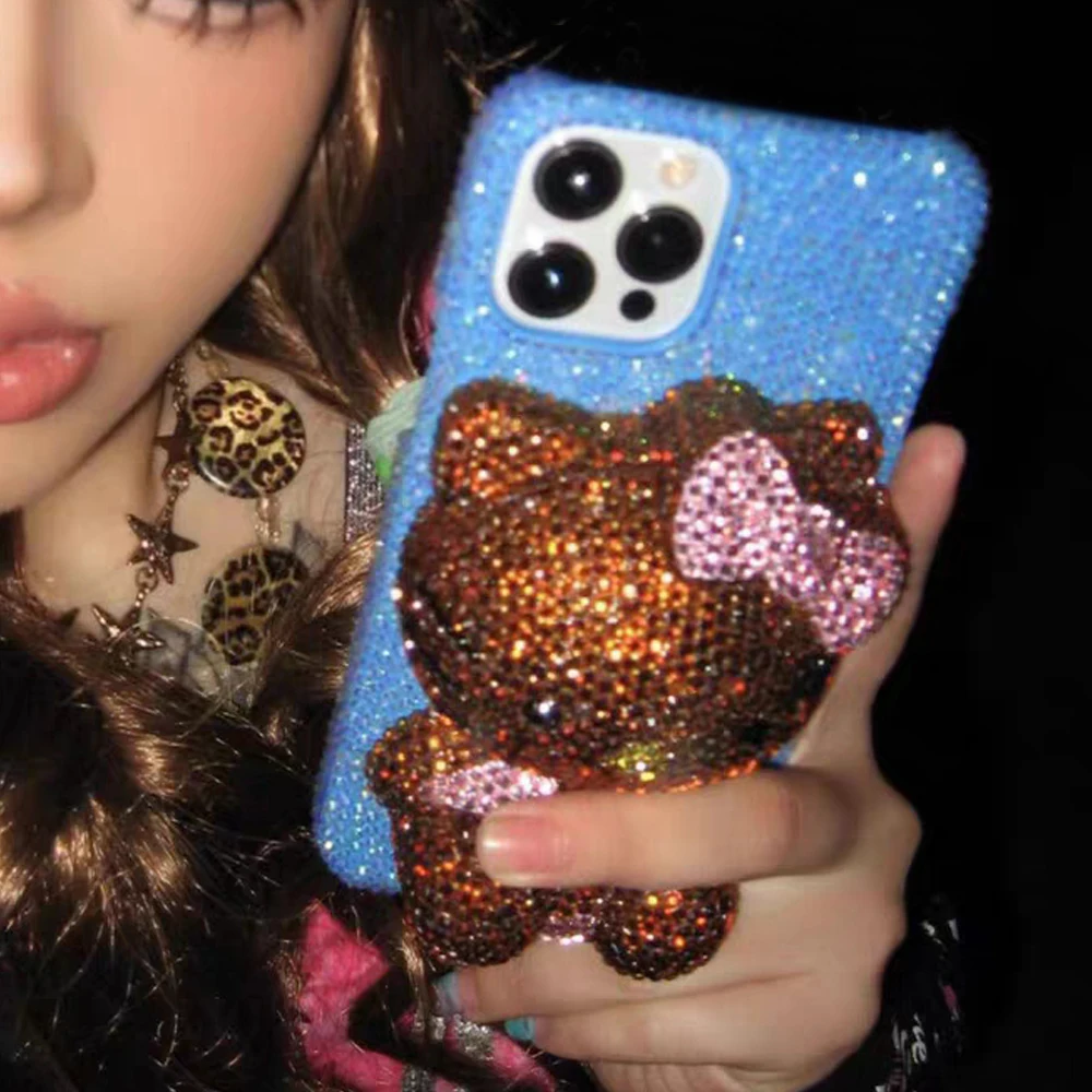 Rhinestone Bling Crystal Phone Case Chain For iPhone 11 12 13 14 15Pro Max X Xs XR 7 8 Plus SE 2 3 10 Transparent Bumper Cover