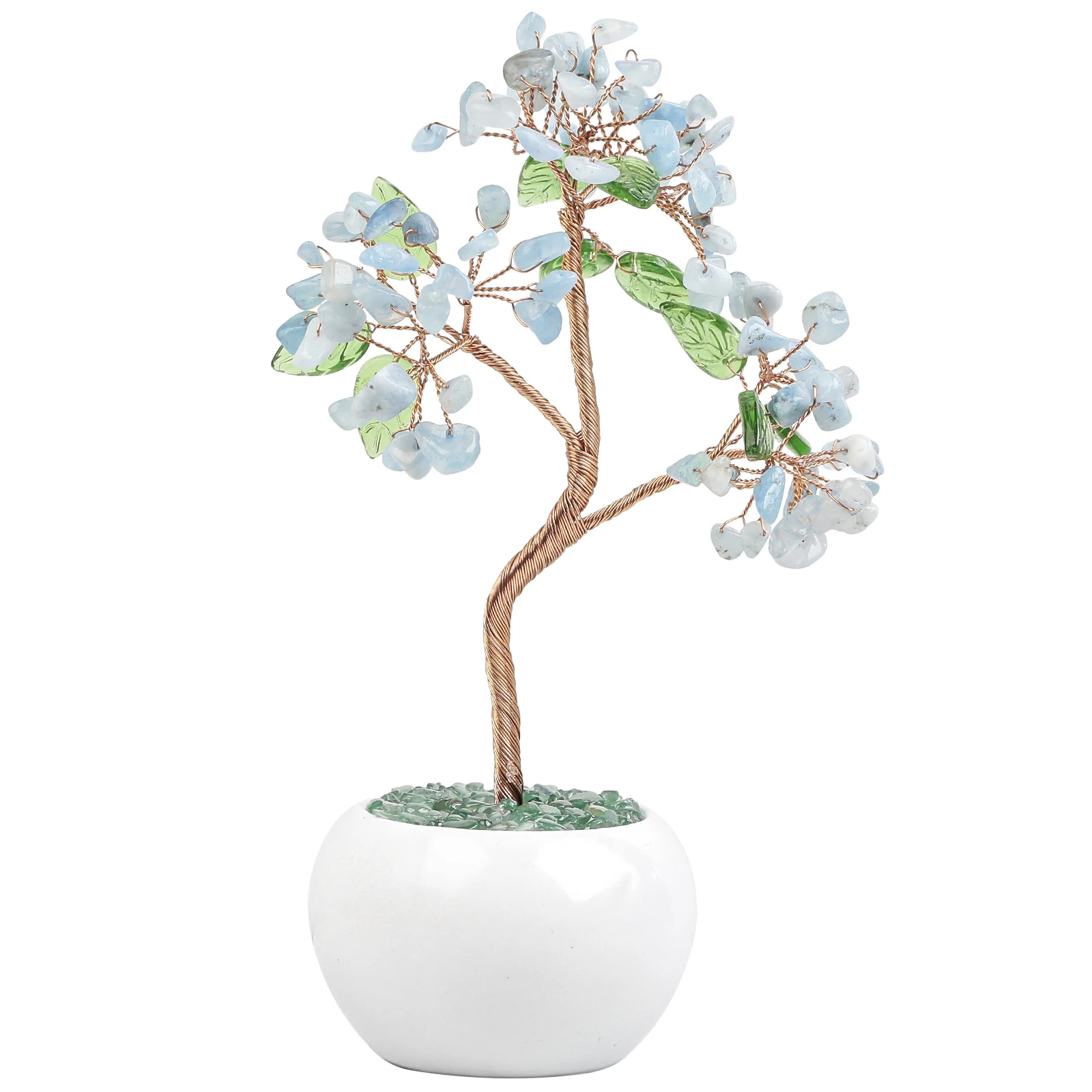 Natural Aquamarine Crystal Money Tree With Ceramic Vase Bonsai Tree Feng Shui Home Decor Desktop Ornaments For Luck And Wealth